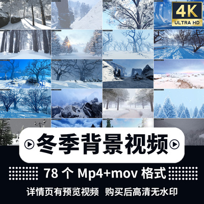 4K高清唯美冬天雪景下雪冬季风景雪山冰天雪地航拍抖音短视频素材