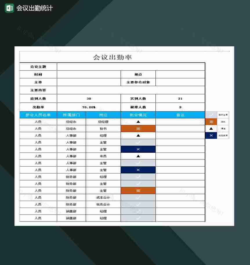 会议出勤统计Excel模板-1