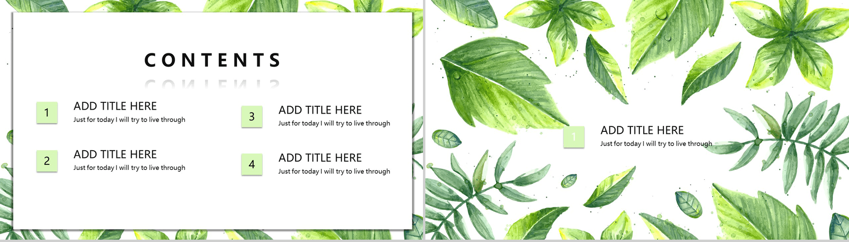 清新绿叶简约时尚通用PPT模板-2