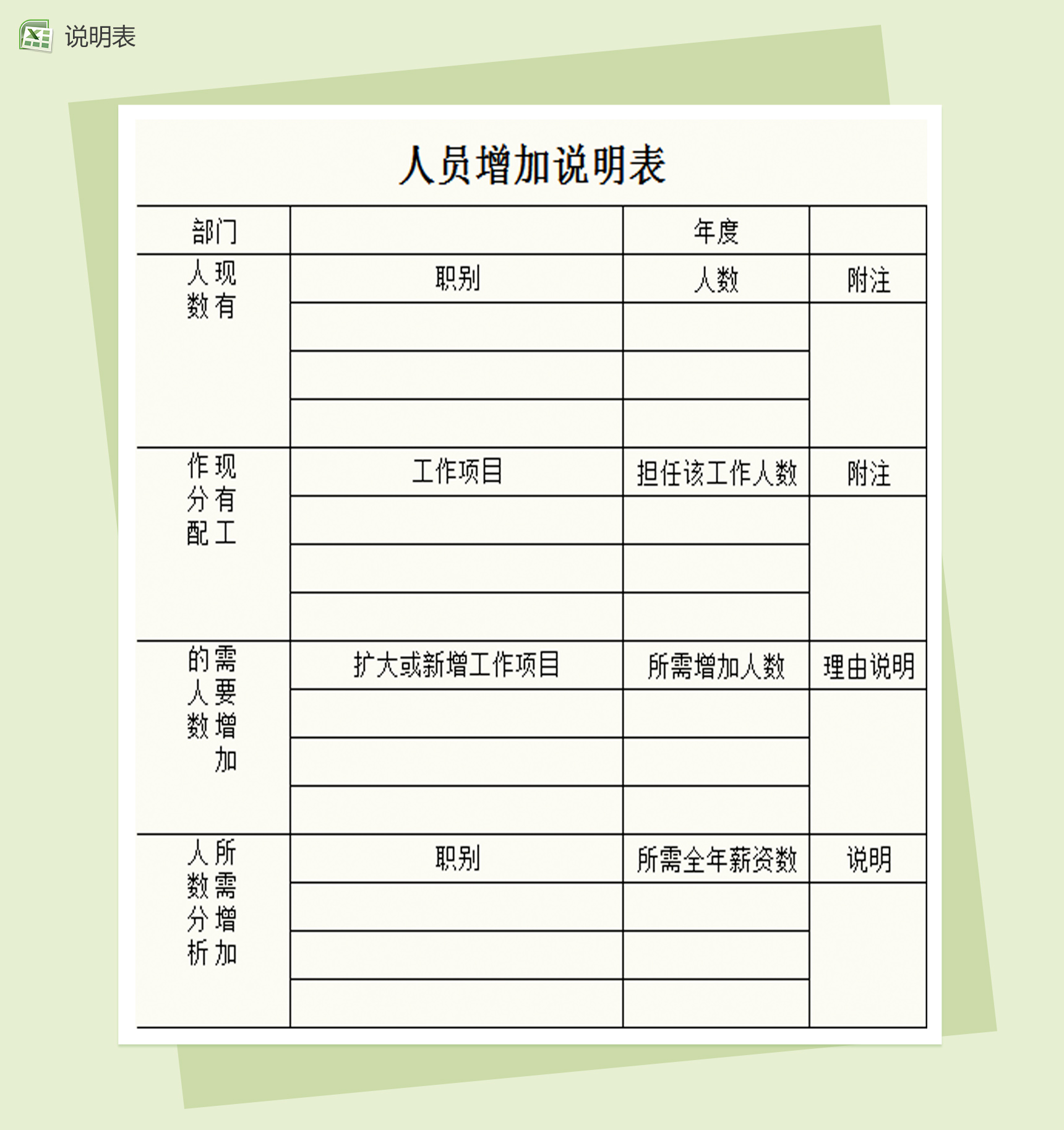 人员增加说明表Excel模板